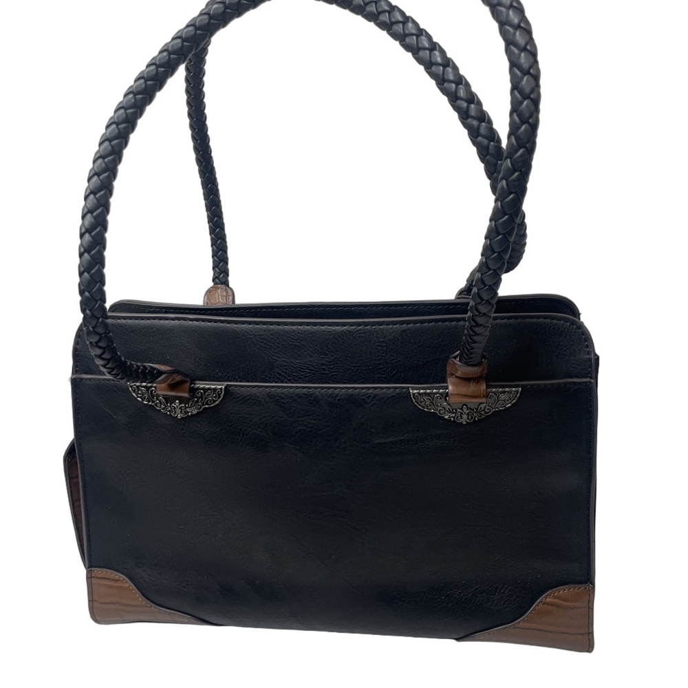 Women's Unbranded Unique Black Shoulder Bag with Brown Accents